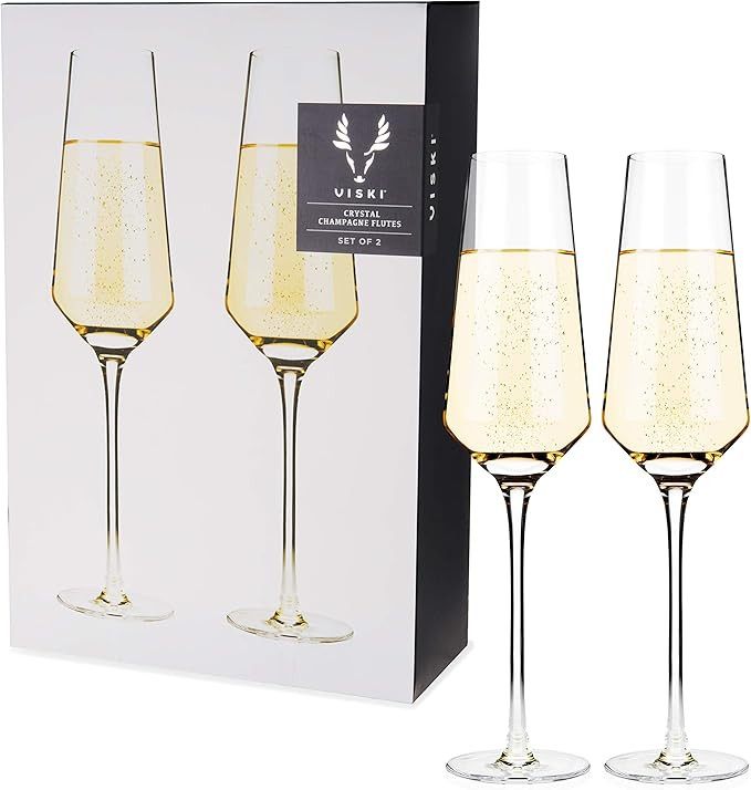 Viski Raye Angled Crystal Champagne Flutes Set of 2, No-Lead Premium Crystal Clear Glass, Modern ... | Amazon (US)