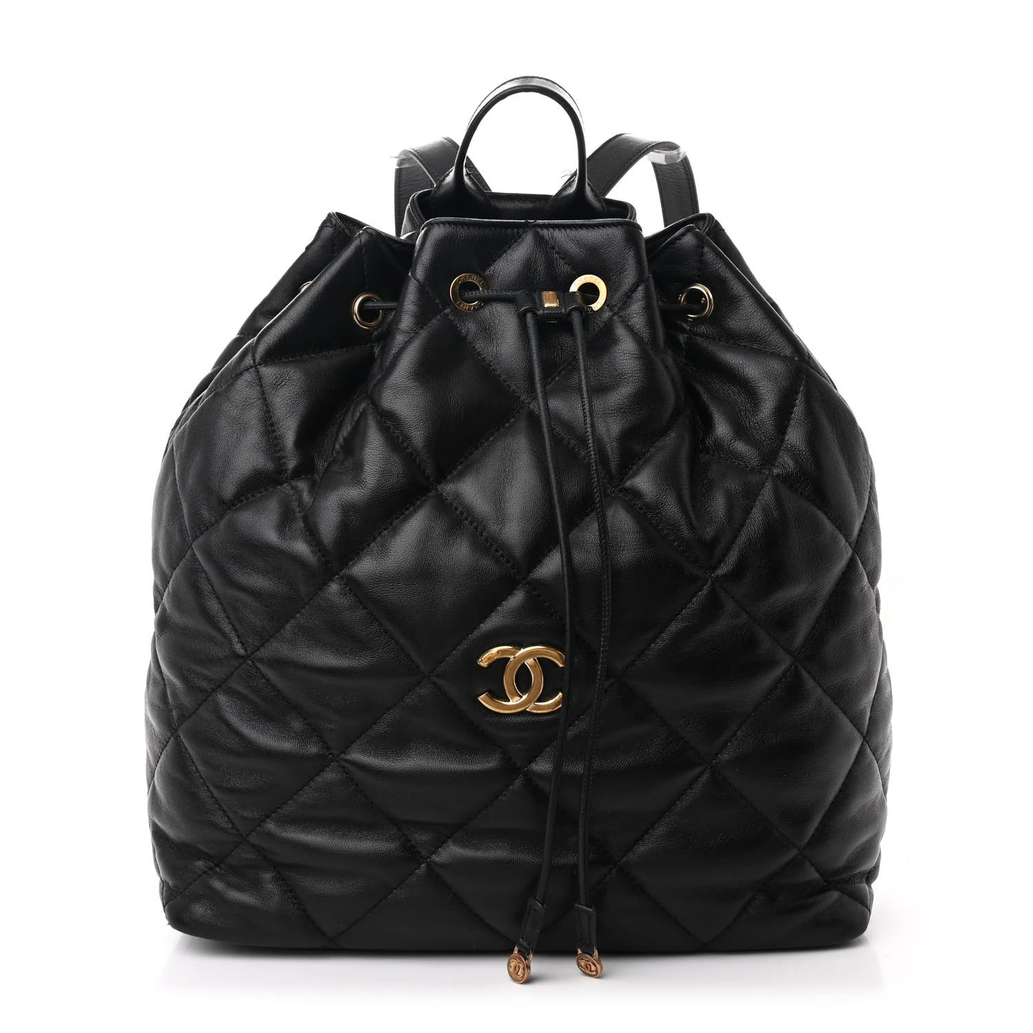 Chanel Lambskin Quilted Drawstring Backpack Black 1763411 | FASHIONPHILE (US)