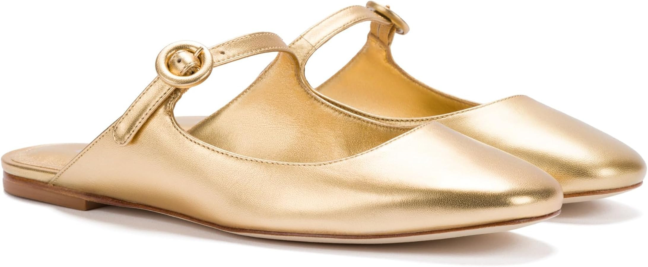 Flat Mules for Women Cute Closed Round Toe Slides Slip On Buckle Strap Mary Jane Backless Balleri... | Amazon (US)