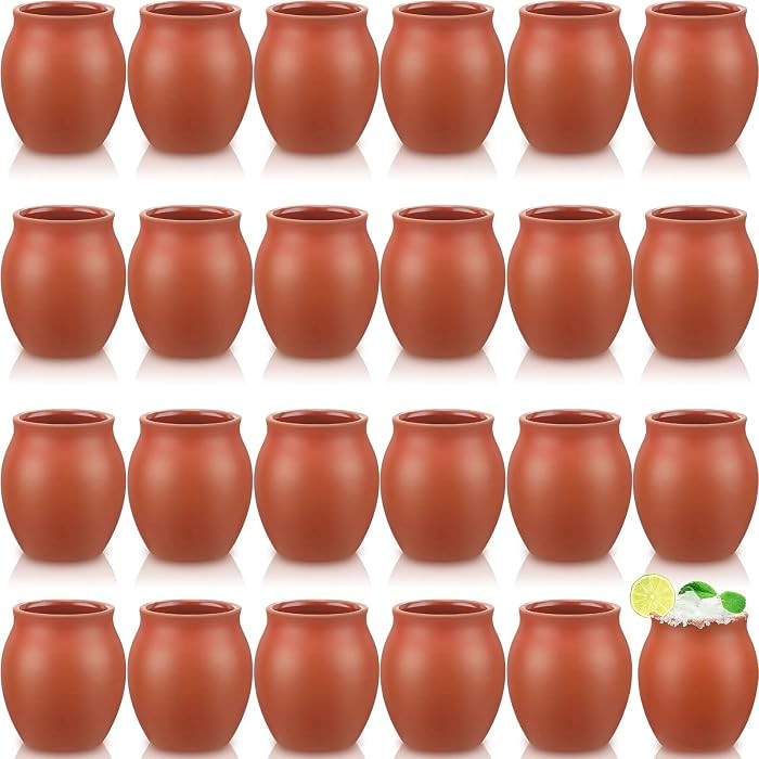 Nuogo Set of 24 (3oz) Cantaritos de Barro Mexicanos Mini Cantaritos Shooters Pottery Cocktail Gla... | Amazon (US)