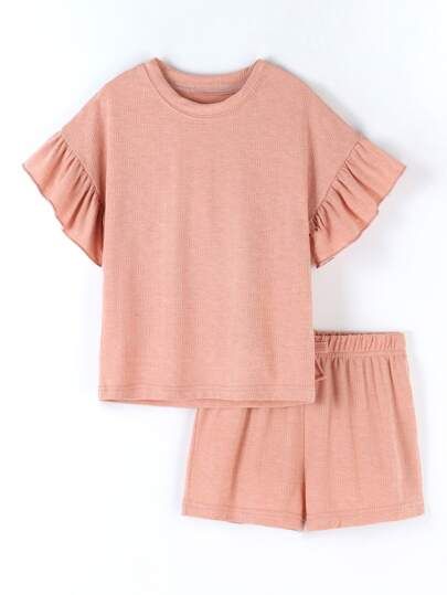 Toddler Girls Ruffle Sleeve Tee & Tie Front Shorts | SHEIN