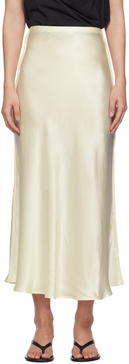 Silk Laundry Beige Bias-Cut Midi Skirt | SSENSE