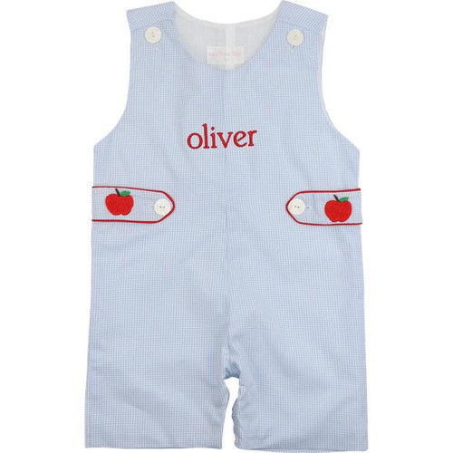 Blue Gingham Embroidered Apple Tab Jon Jon | Cecil and Lou