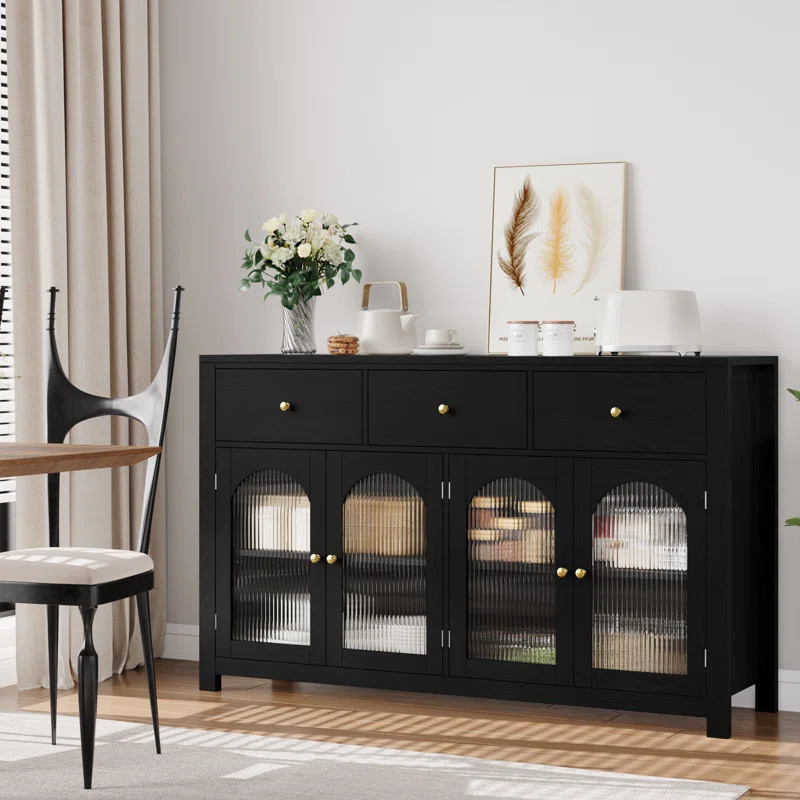 Bonnetta 55.1"W 3 Drawer Buffet, Modern Sideboard with Glass Doors | Wayfair North America