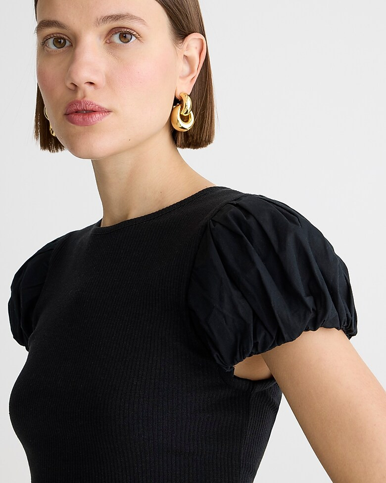 Vintage rib T-shirt with cotton poplin puff sleeves | J. Crew US