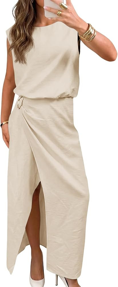 Wenrine Womens 2 Piece Skirt Sets Summer Crop Tank Tops Split Maxi Skirts Casual Beach Vacation O... | Amazon (US)