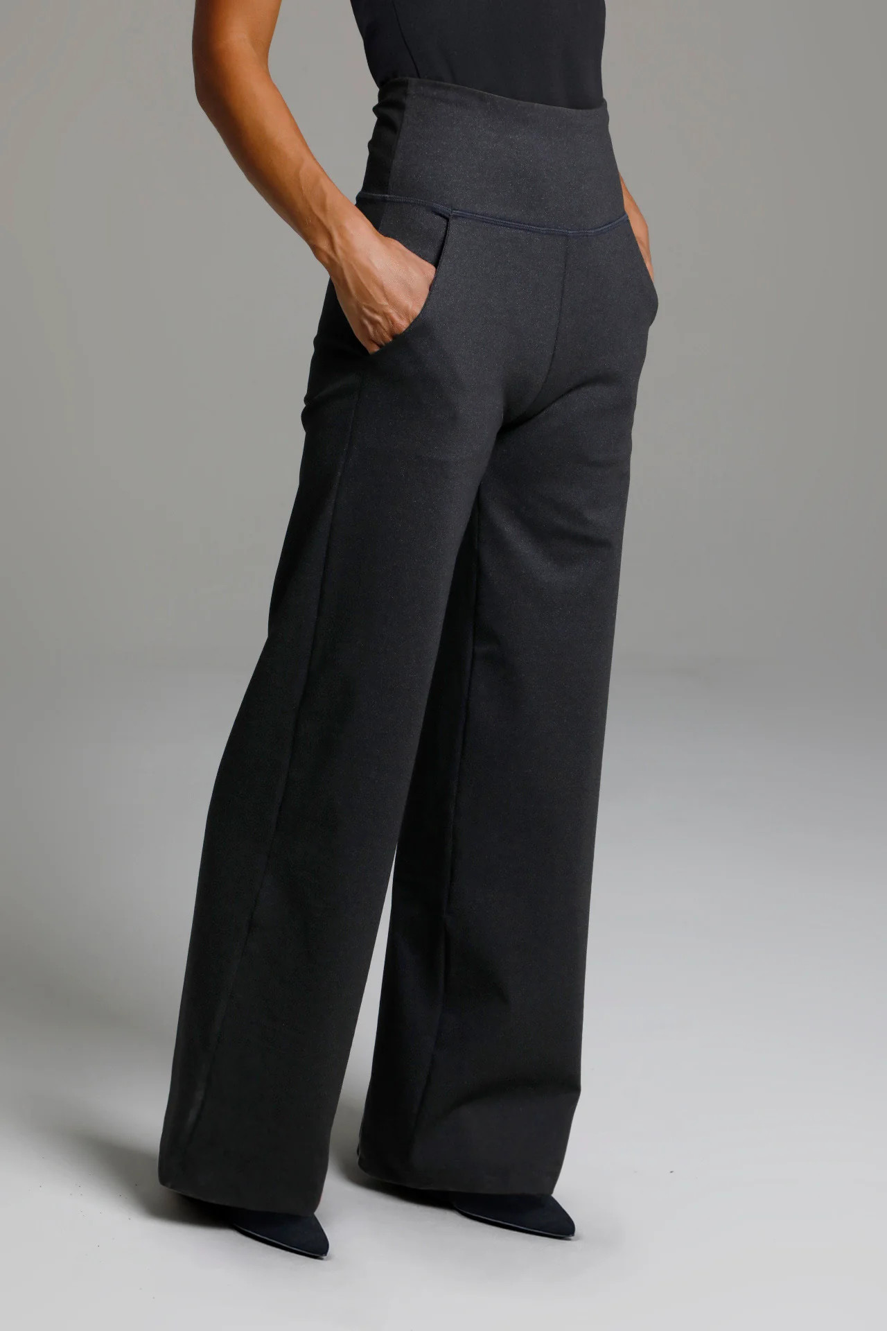 HIGH WAIST WIDE LEG PANT: CHARCOAL GREY | KIRAGRACE