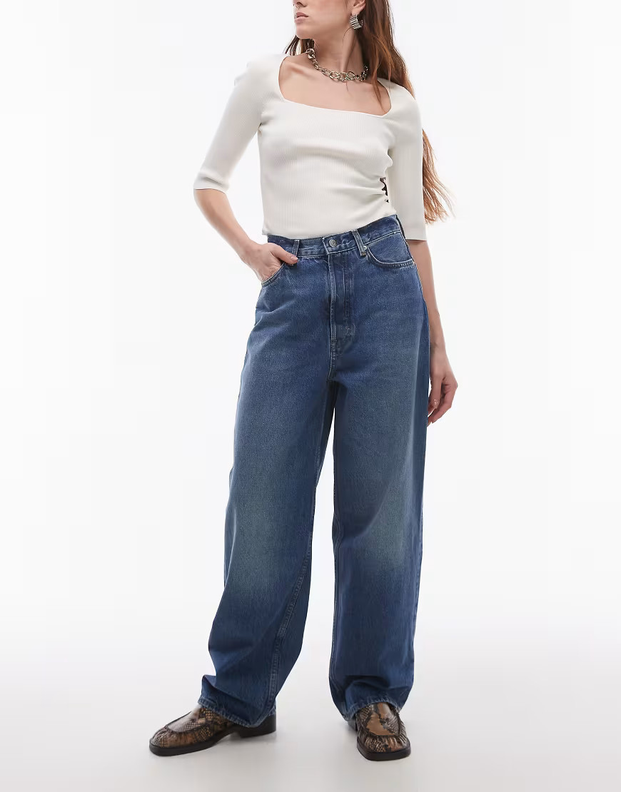 ARKET Amber barrel leg jeans in aged washed blue | ASOS (Global)