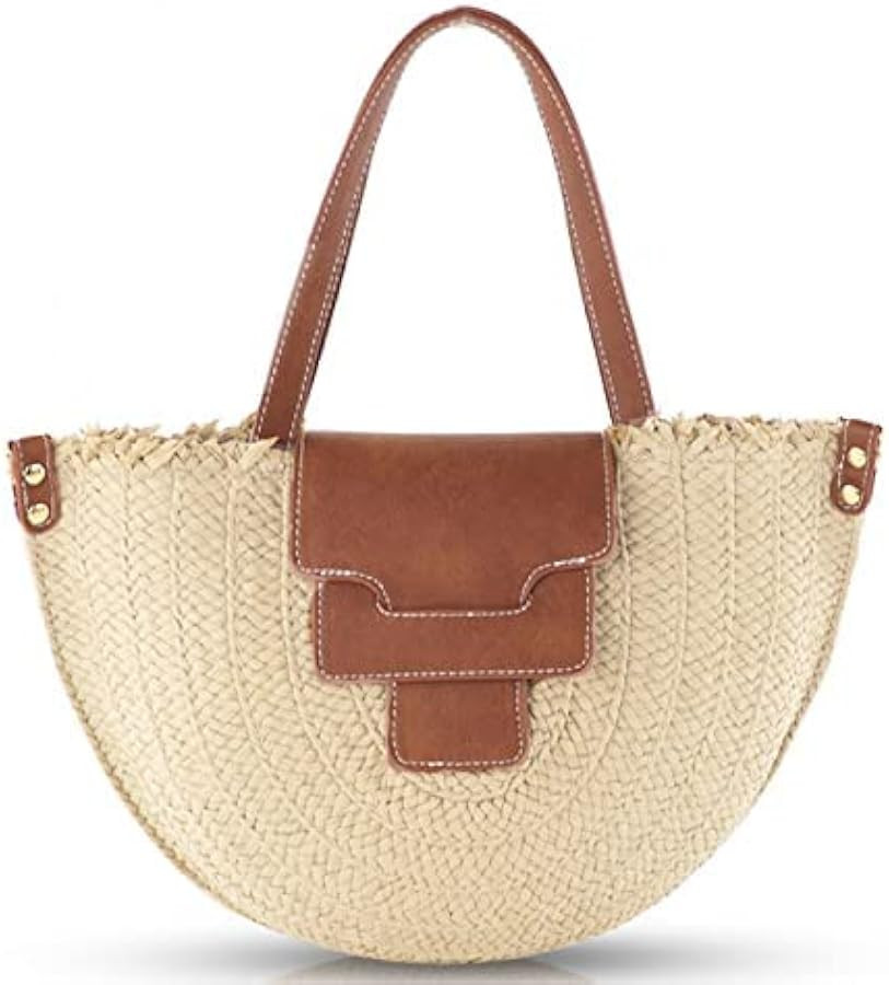 Straw Bag, Summer Beach Bag for Women, Hand-Woven Soft Handbag Underarm Bag, Large Crossbody Bag,... | Amazon (US)