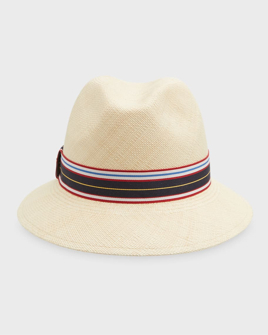 Loro Piana Ingrid Straw Panama Brisa Hat w/ Multi-Stripe Band | Neiman Marcus