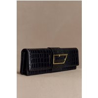 Jessica Faux Leather Crocodile Clutch - Black I MESHKI I Size ONE SIZE | MESHKI US