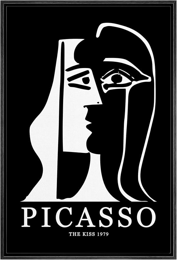 MUDECOR Framed Canvas Print Wall Art Picasso Black & White Geometric Kiss Portrait Shapes Abstrac... | Amazon (US)