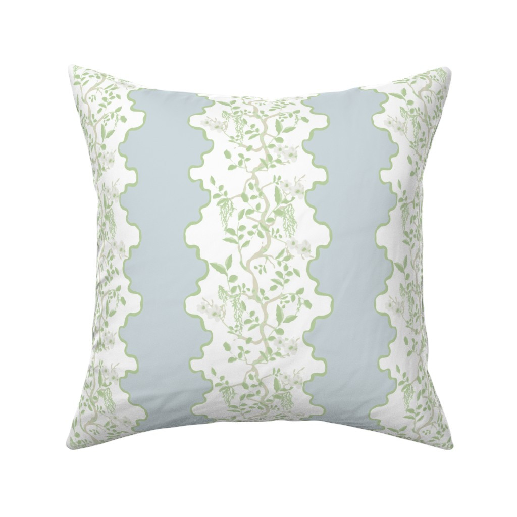 Throw Pillow in Floral Chinoiserie Stripe Blue Grey and Green Natural Chinoiserie Garden | Spoonflower