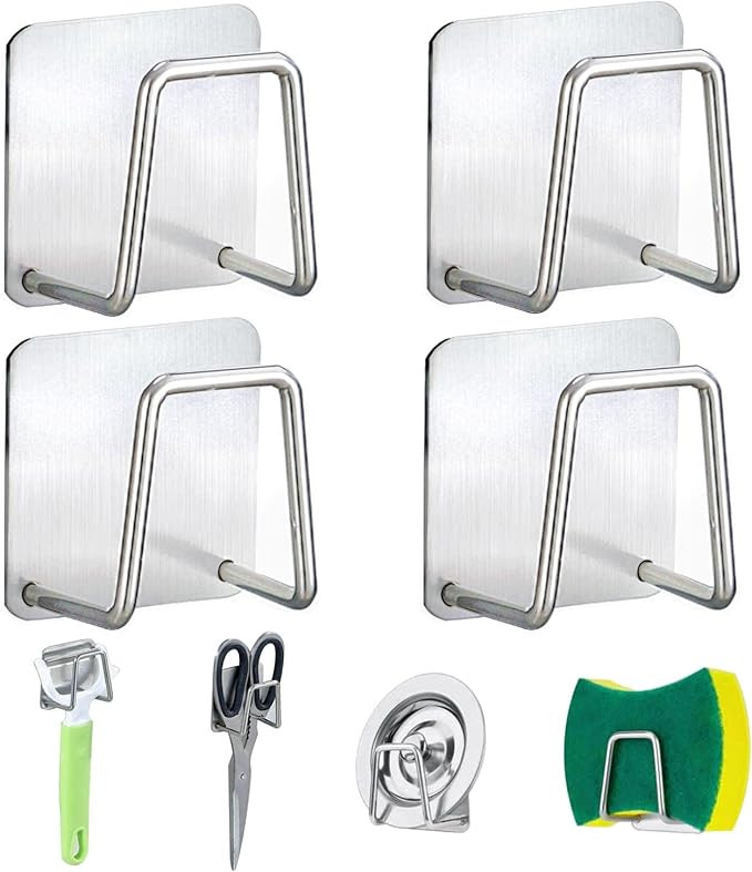 Sponge Holders for Kitchen Sink, Sponge Holder Stainless Steel Kitchen Sink Caddy, Strong Adhesiv... | Amazon (US)