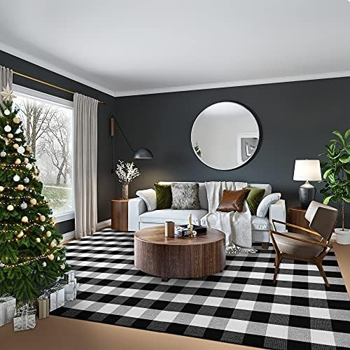 EARTHALL Buffalo Plaid Rugs 8'x10', Black and White Area Rug, Cotton Hand-Woven Checkered Area Ru... | Amazon (US)