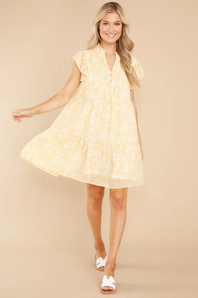 Catch The Rain Yellow Floral Print Dress | Red Dress 