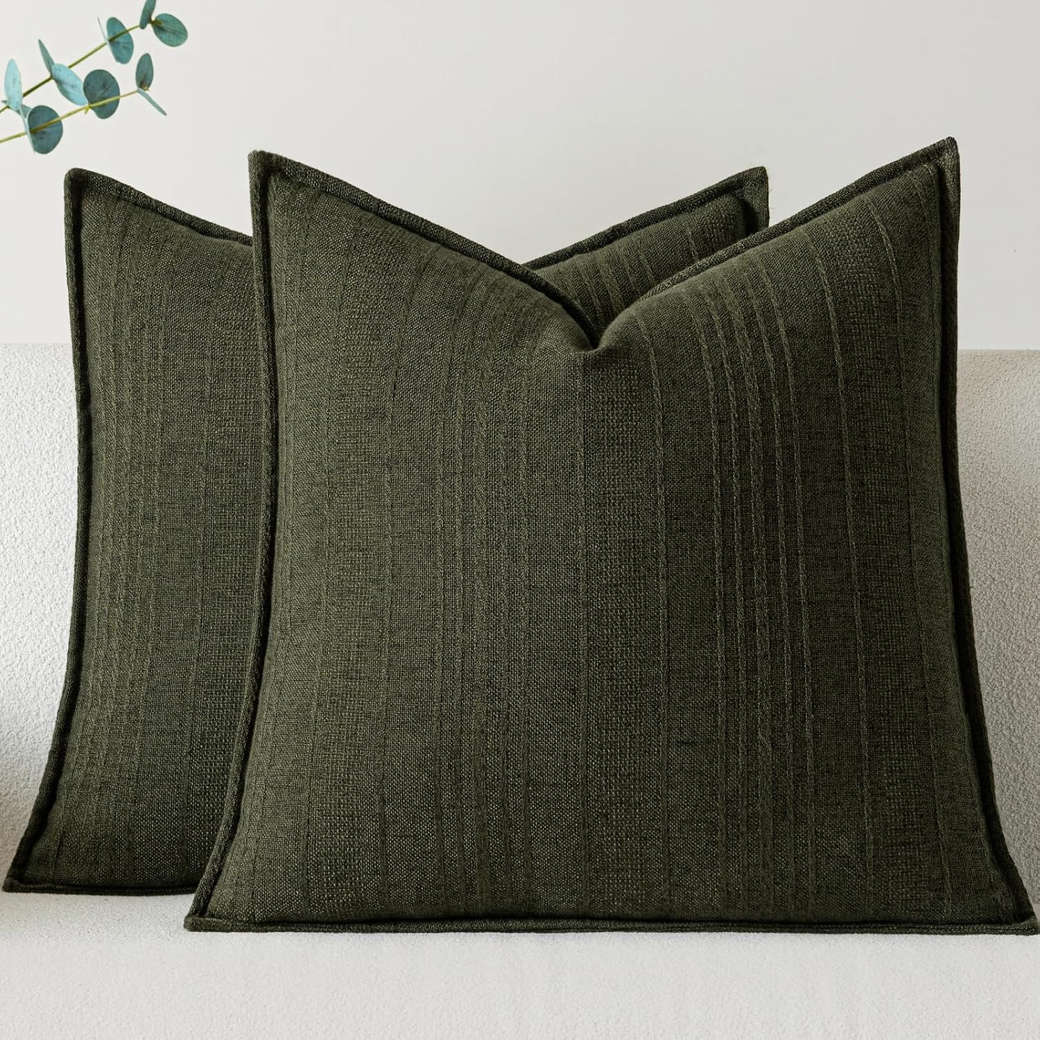 Linen Pillow Covers Set of 2,Boho Farmhouse Throw Pillowcases Neutral Textured Decorative Covers for Couch Sofa,Linen Blend Accent Case Cushion Living Room Home Decor 22"x22"Dark Green | Amazon (US)