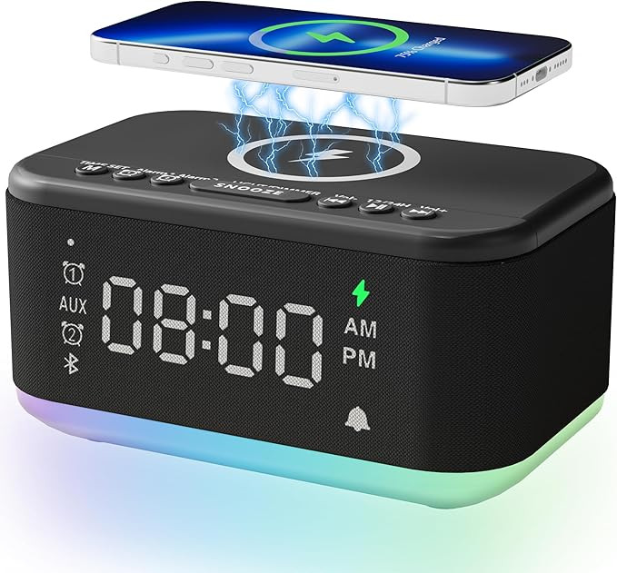 Alarm Clock Speaker Wireless Charger, Digital Alarm Clocks Bedrooms Bluetooth, Alarm Clock Dimmab... | Amazon (US)
