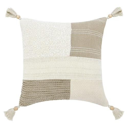 Miles Modern Classic Beige Cotton Cream Tassels Decorative Throw Pillow - 22x22 | Kathy Kuo Home