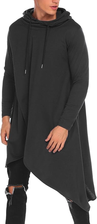 COOFANDY Men's Hooded Poncho Cape Cloak Casual Asymmetric Hem Hoodie Sweatshirts | Amazon (US)