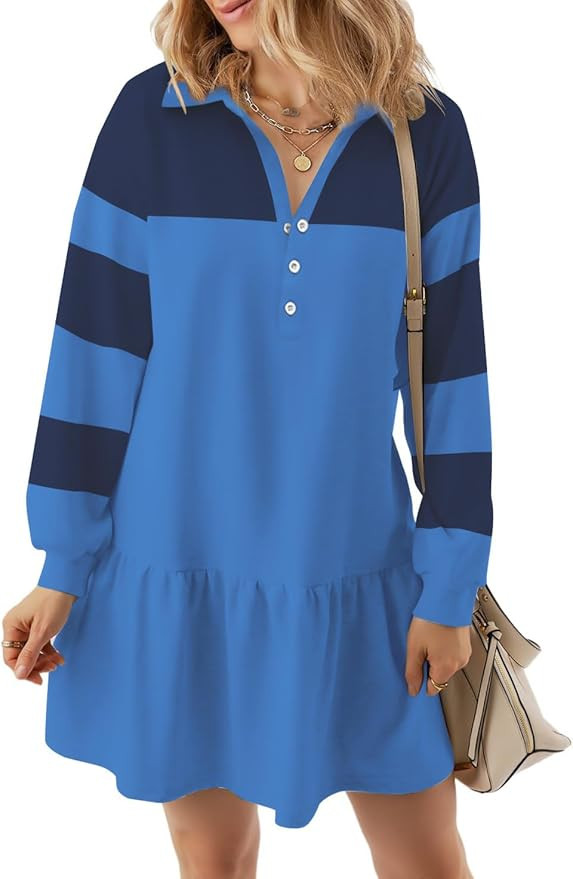 Womens Oversized Sweatshirt Dress Spring Fall Trendy Long Sleeve Button Lapel Pullover Mini Dress... | Amazon (US)