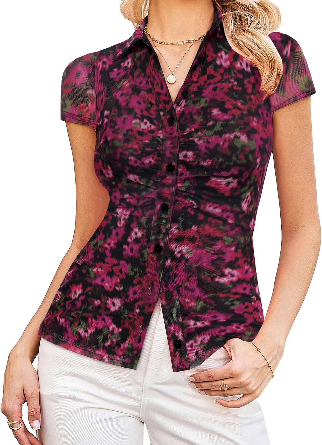 GRACE KARIN 2026 Women Mesh Boho Tops Dressy Casual Floral Work Blouses | Amazon (US)