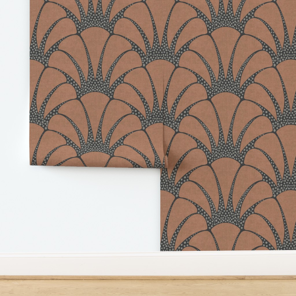 XL / Plumage / Art Deco Feather Fan Scallop Classic Glamour Bold Peach Wallpaper | Spoonflower | Spoonflower