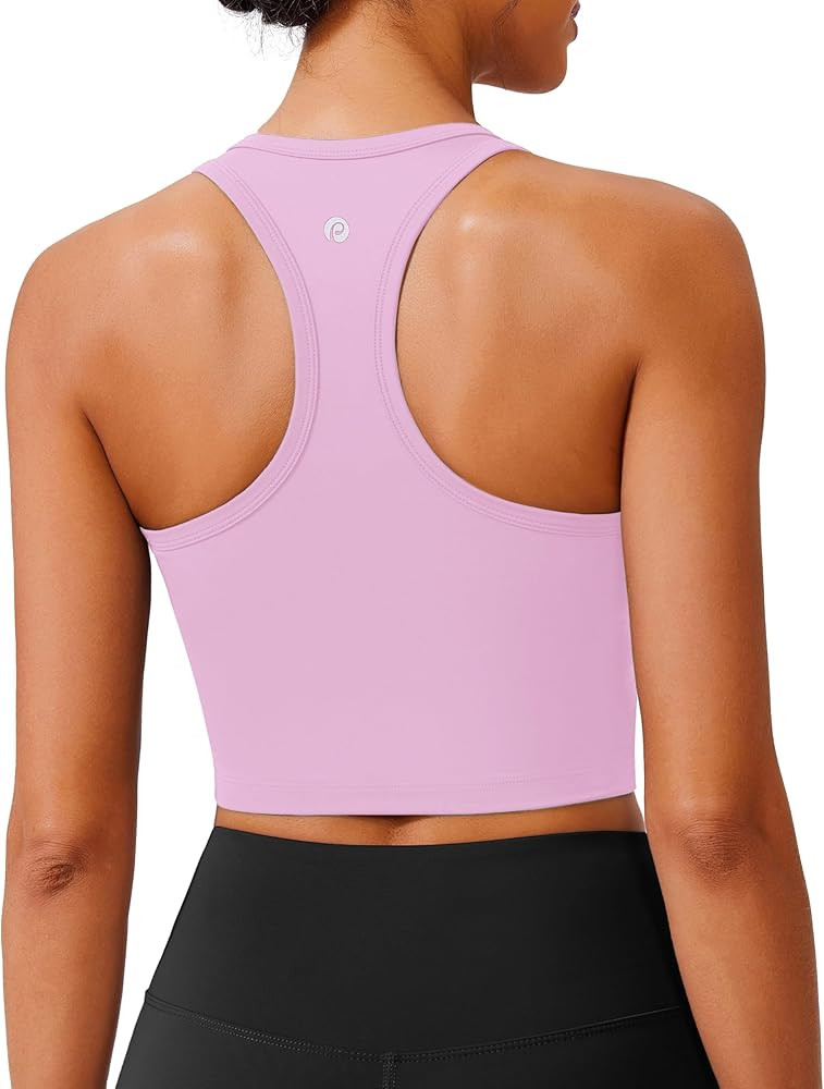 PINSPARK Racerback Crop Tank Tops for Women Longline Padded Sports Bra Scoop Neck Workout Yoga To... | Amazon (US)