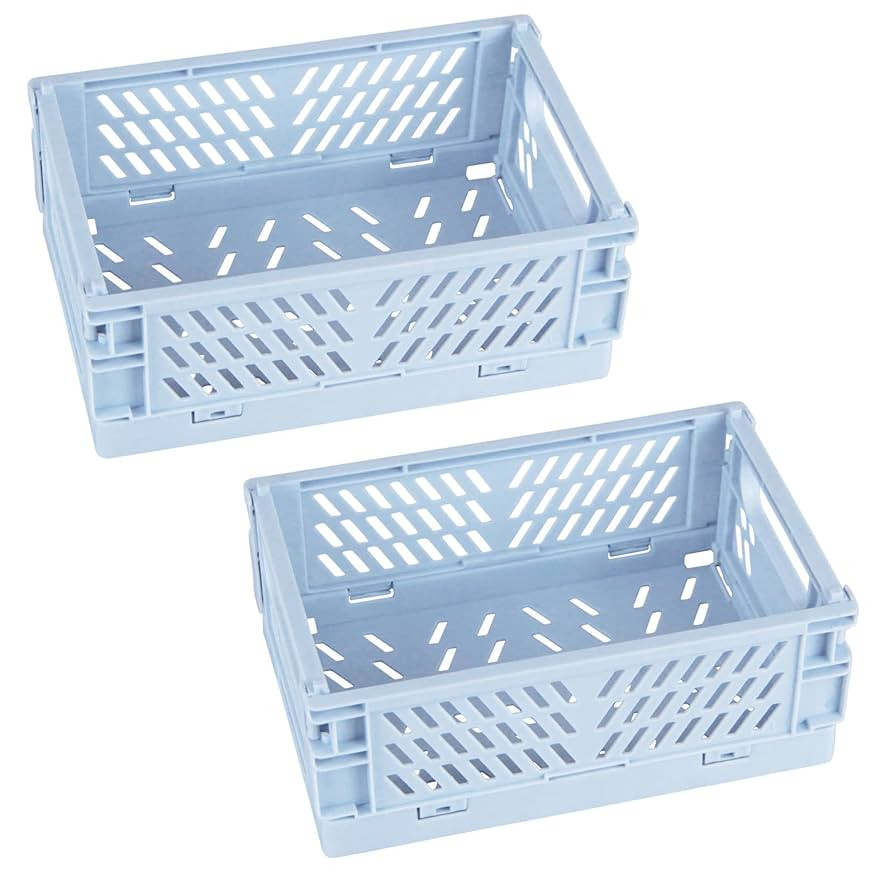 Tixill 2-Pack Mini Foldable Plastic Baskets for Organizing and Storage, Collapsible Storage Crate... | Amazon (US)