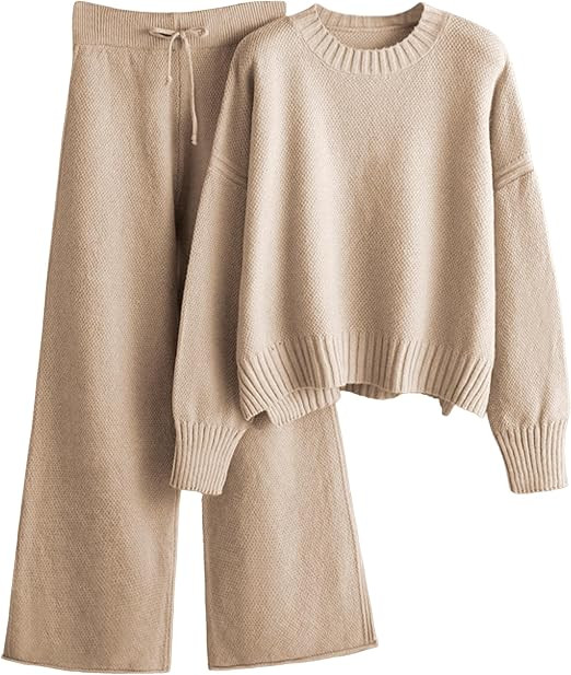 Athlisan Womens 2 Piece Outfits Sweater Sets Knit Loungewear Long Sleeve Pullover and Wide Leg Pa... | Amazon (US)