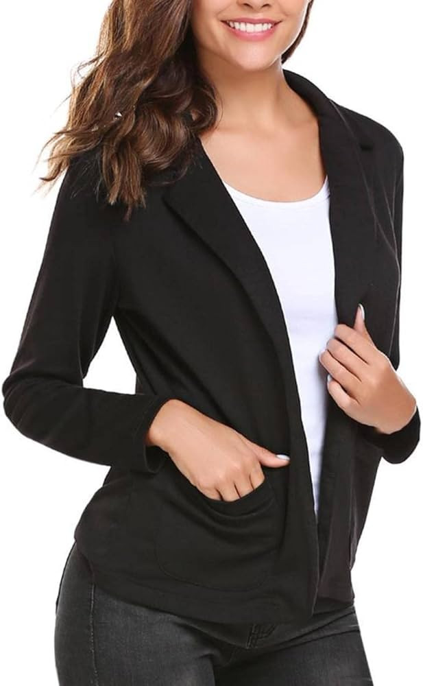 Zeagoo Womens Casual Work Office Blazer Open Front Long Sleeve Cardigan Jacket | Amazon (US)