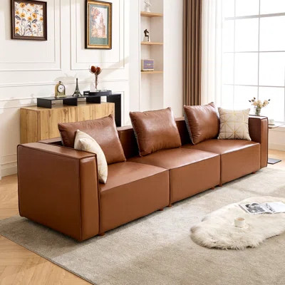 118.5” Leather Upholstered Oversized Seating Sofa With Reversible Cushions | Wayfair North America