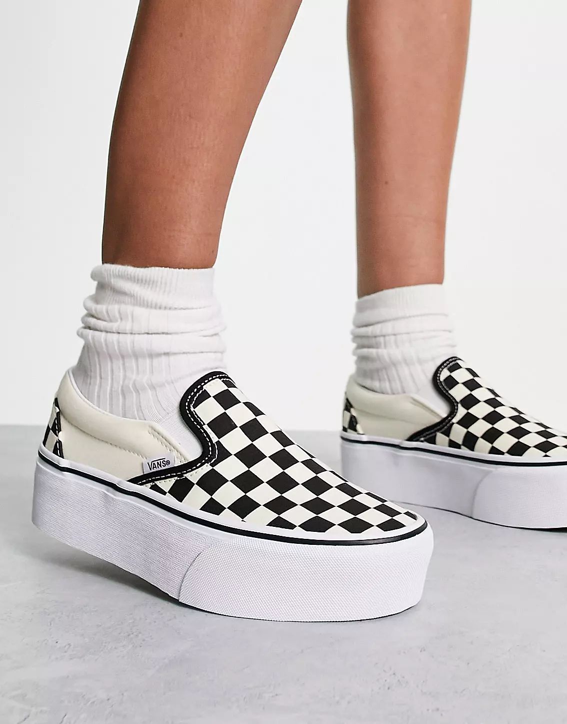 Vans Classic Slip-On Stackform checkerboard sneakers in black and white | ASOS (Global)