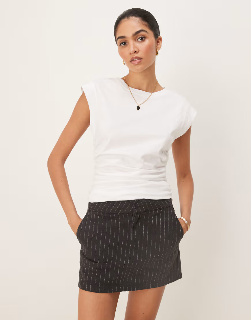 ASOS DESIGN corset waist sharp shoulder tank top in white | ASOS (Global)