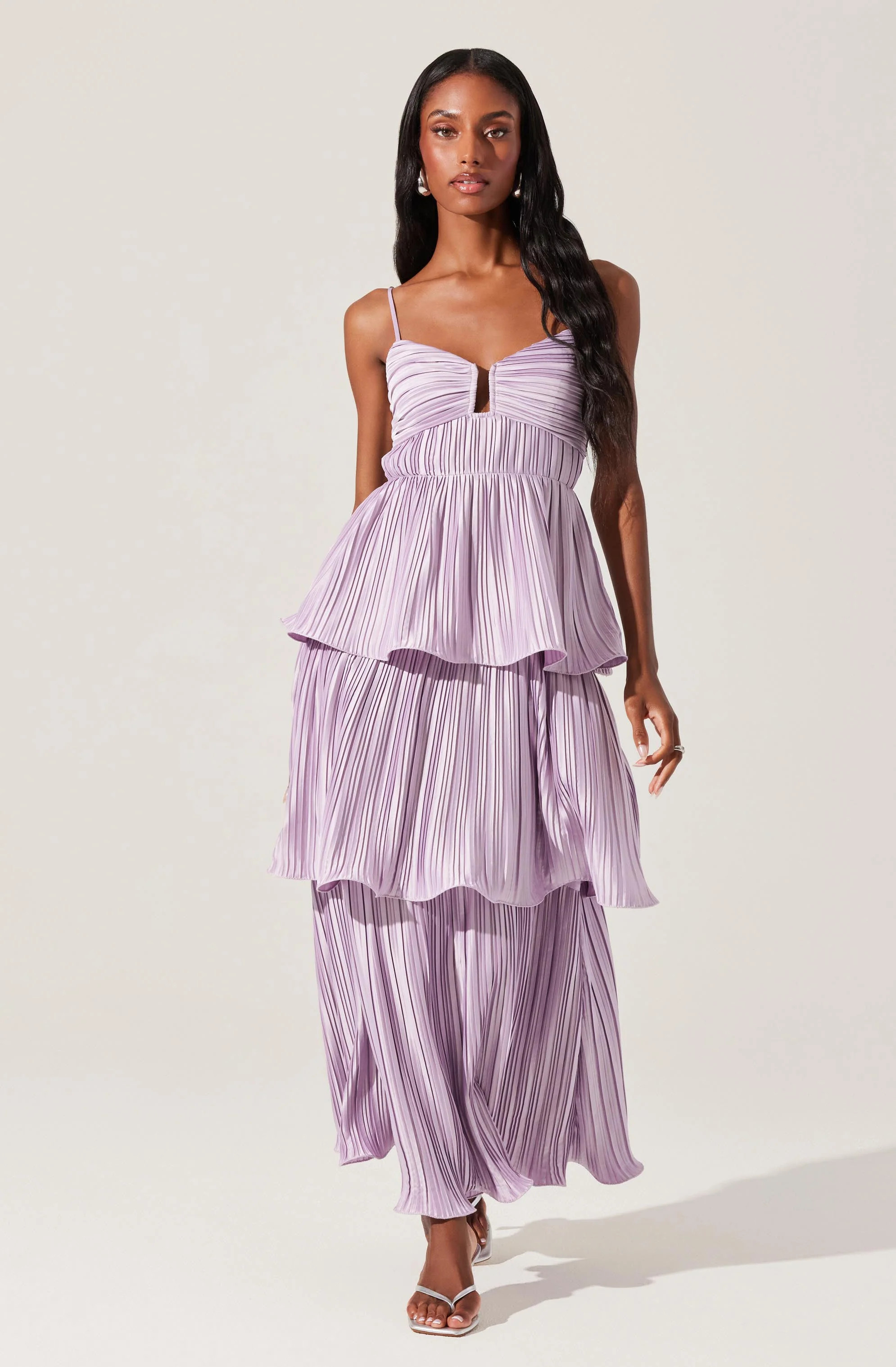 Lupin Pleated Tiered Maxi Dress - Lilac / L | ASTR The Label (US)