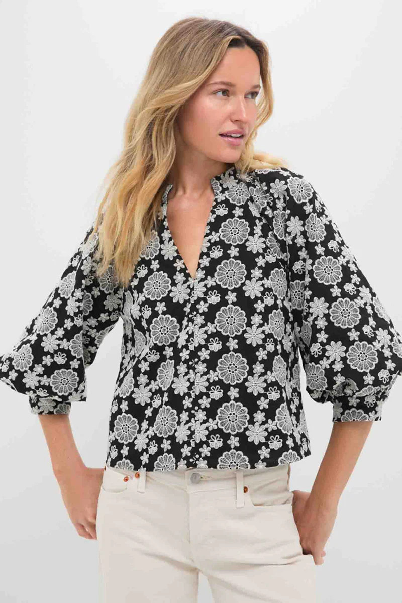 Black & Cream Eyelet Brooklyn Blouse | Tuckernuck (US)