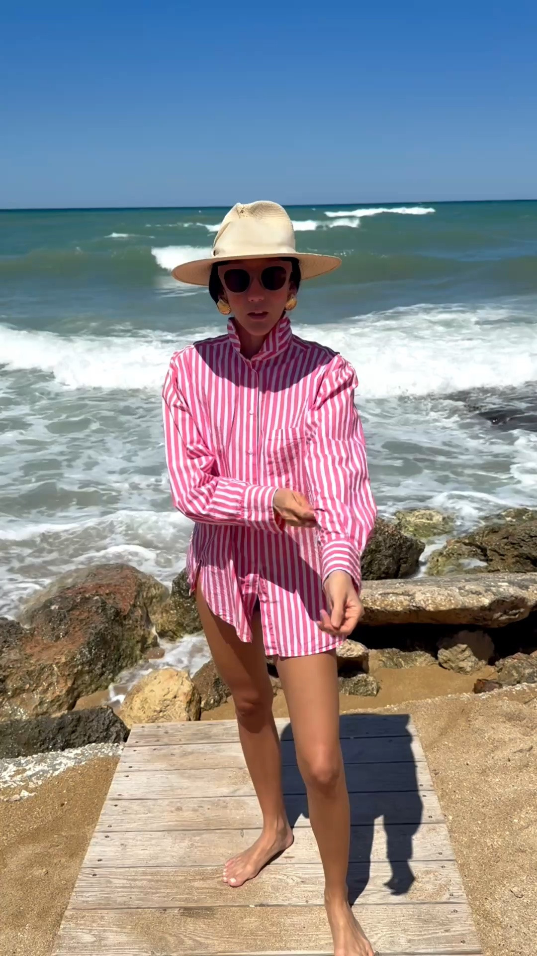 Outfit of the day: Beach edition. Always carry a stripped oversized shirt with me. Packs light and I can also change into it if I was wearing a nicer cover up on when I arrived that I wanted to switch on and not get sunblock on. Less washing, happier me, am I right!?

#LTKootd #LTKTravel #LTKSwim