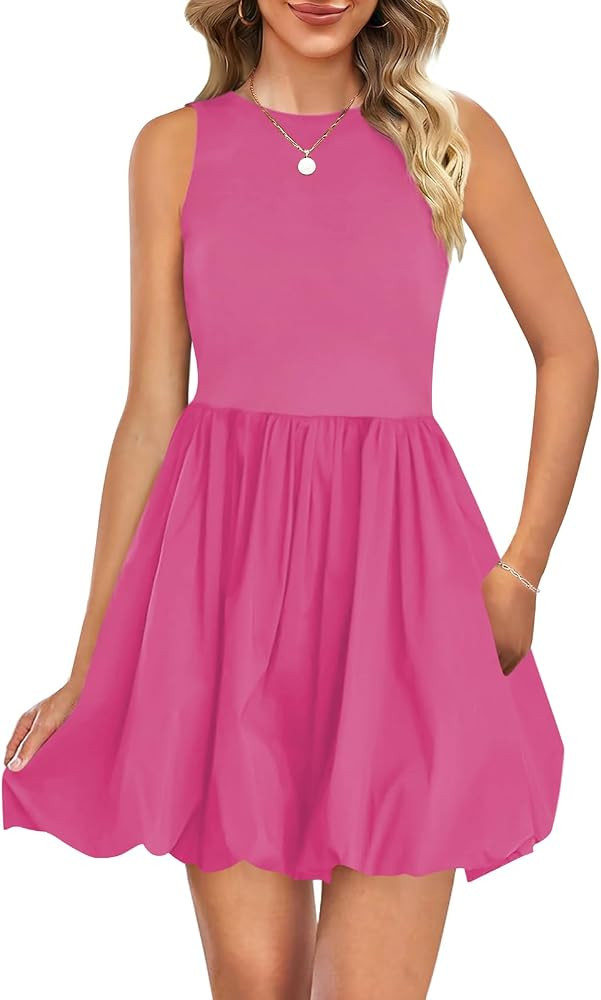 Naggoo Womens Summer Dresses 2026 Sleeveless Mini Short Tank Dress Beach Vacation Crewneck Bubble... | Amazon (US)