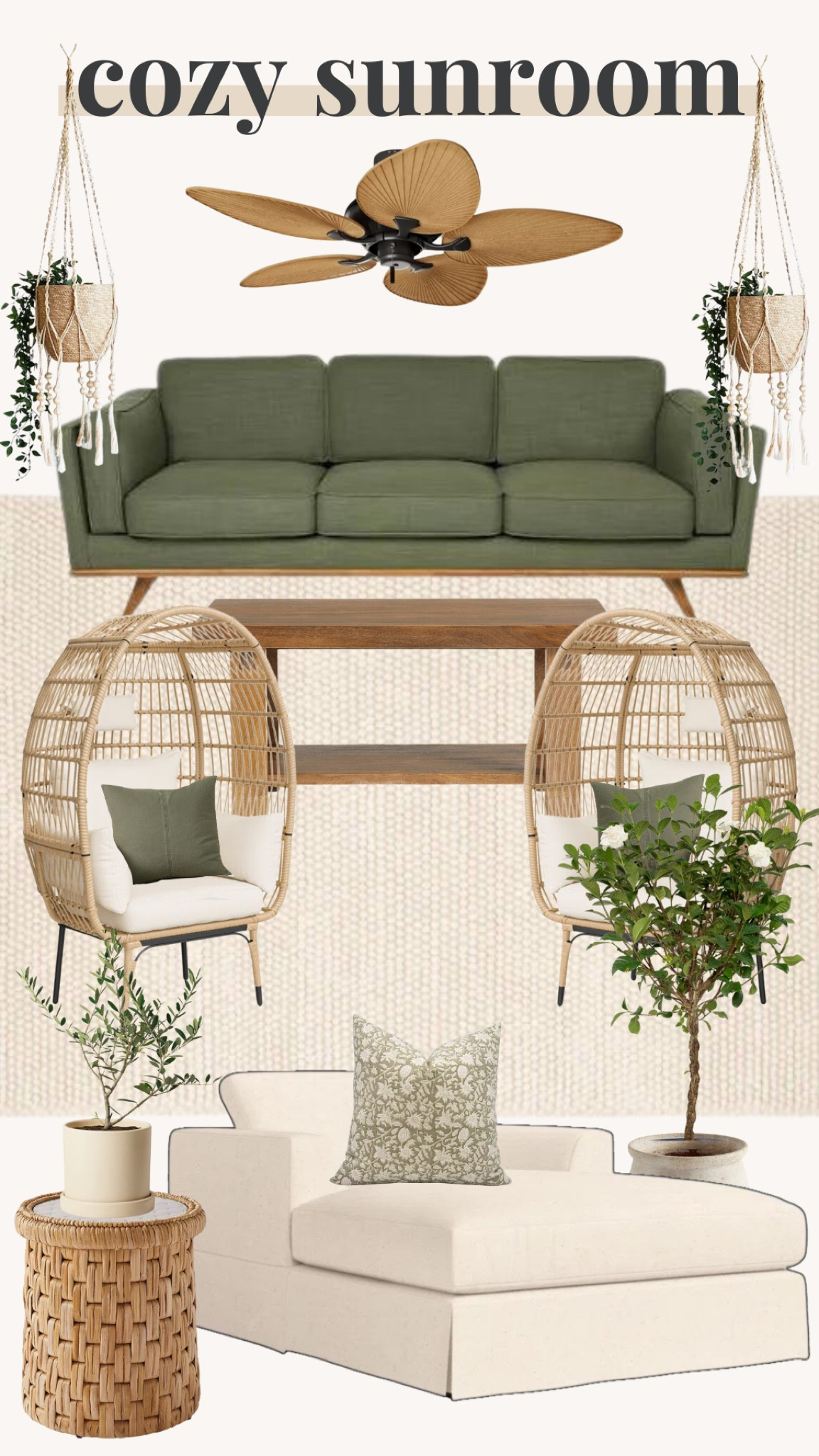 Cozy sunroom decor! 


Home decor, cozy sunroom, egg chair, green accents, plants, hanging plants, throw pillow, lounging chair, accents, coffee table 

#LTKStyleTip #LTKHome #LTKU