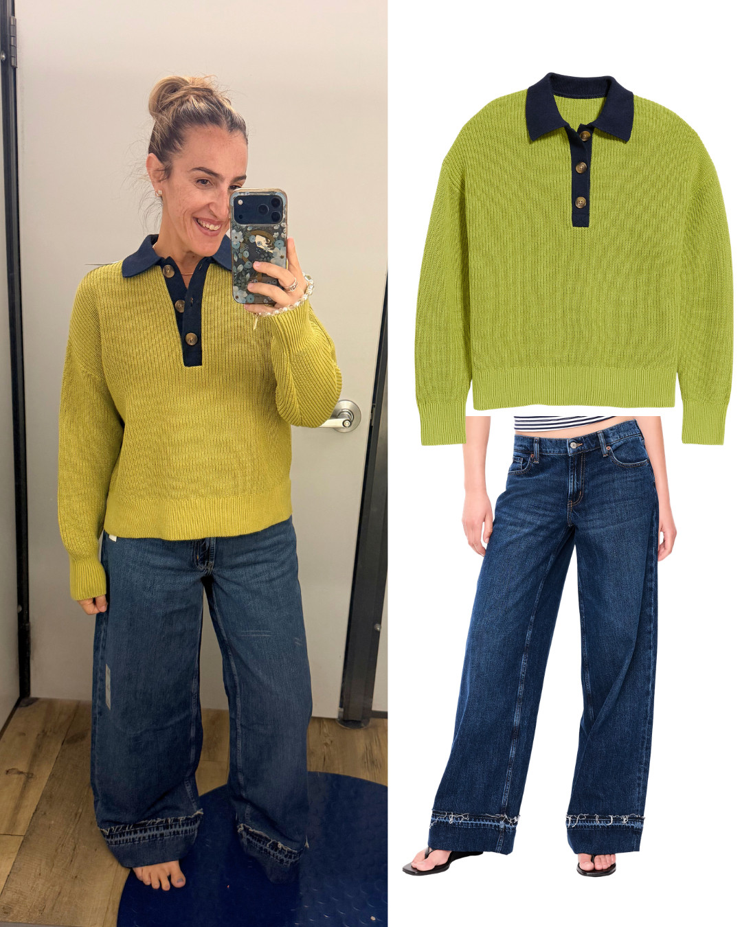 this sweater is adorable! Love the lime green, in person it is like the picture! Jeans run baggy. I size down in both - small sweater and 6 jeans. 

 #LTKgrwm #LTKootd #LTKOver40
