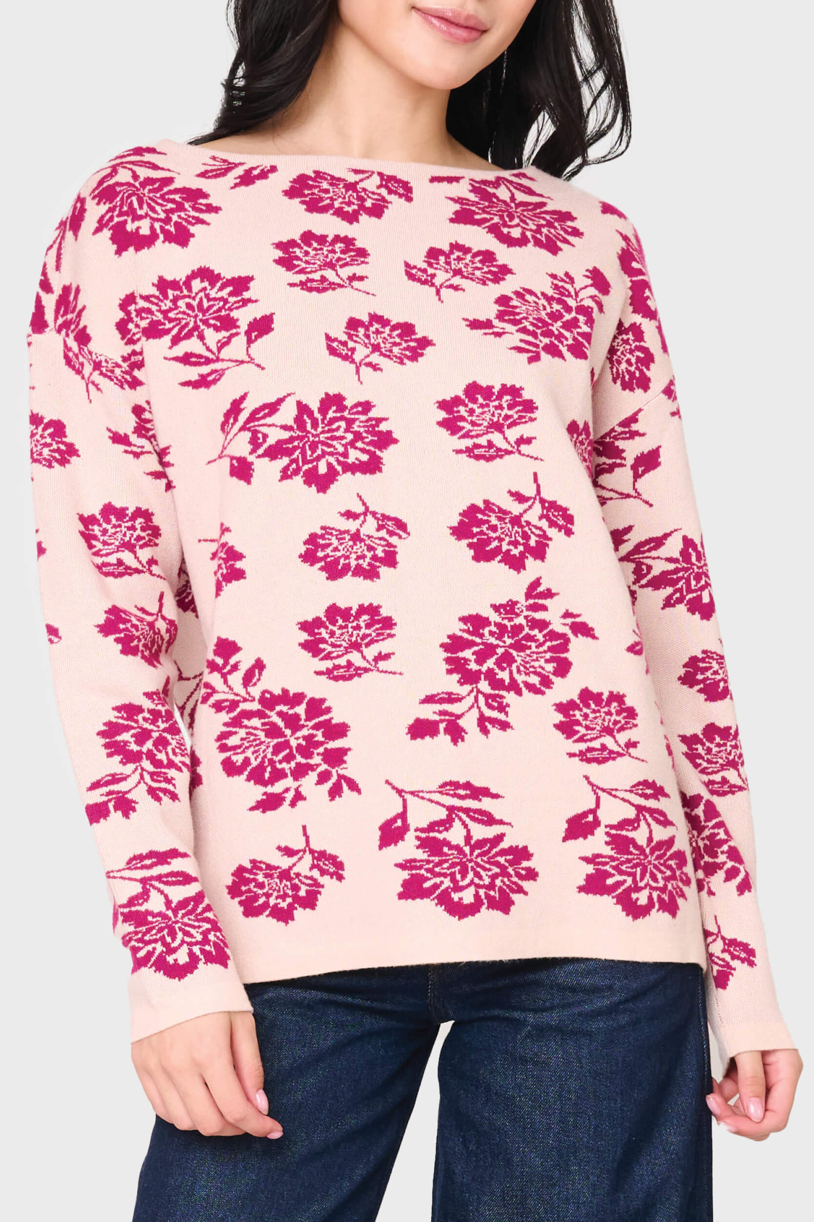 Intarsia Slouchy Luxe Sweater | Floral Knit Pullover | Gibson