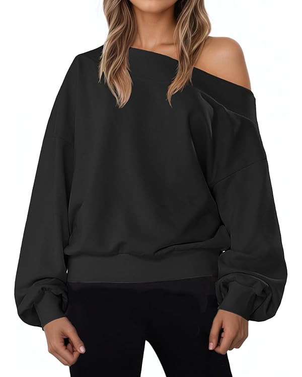 Fisoew Women's Off The Shoulder Sweatshirt Casual Long Sleeve Loose Fit Fall Pullover Top | Amazon (US)