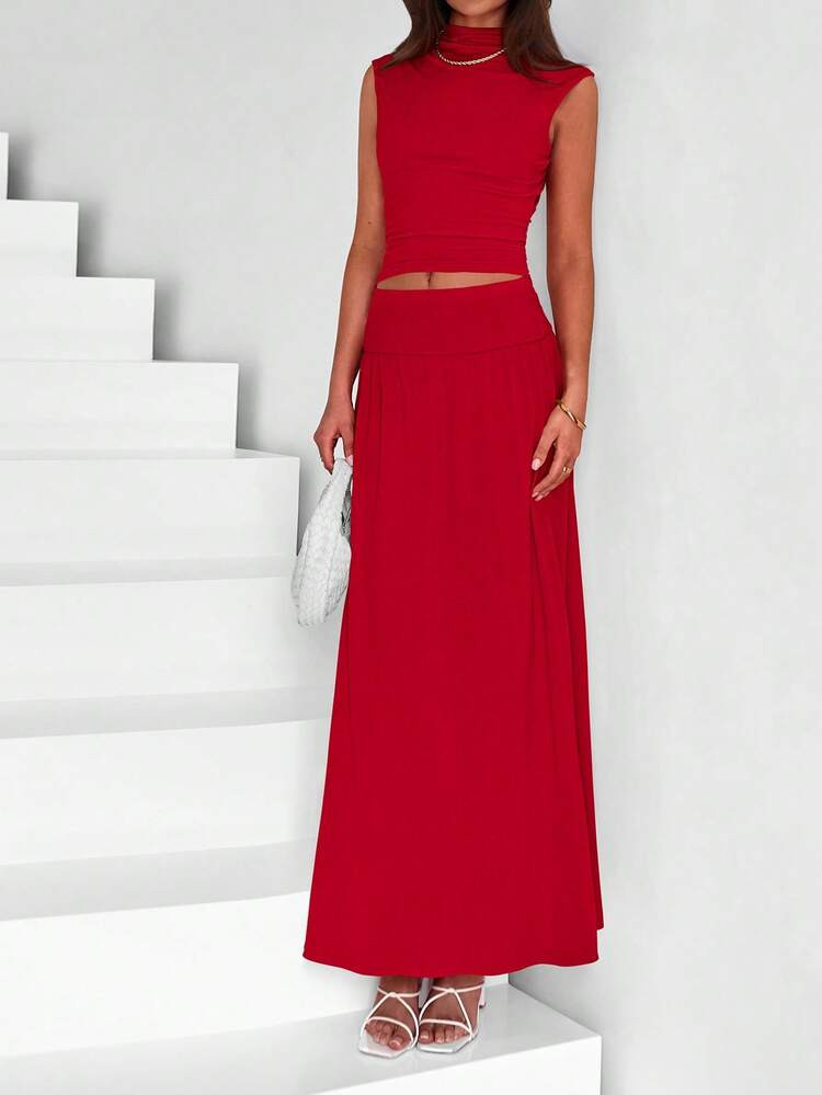 Womens Skirt Sets Summer Ruched Tank Tops Ruffle Maxi Skirts Wedding Guest Matching 2 Piece Outfits | SHEIN