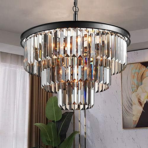 TZOE Luxury Black Smoke Crystal Modern Contemporary Chandeliers Pendant Ceiling Light Fixture 3-Tier | Amazon (US)