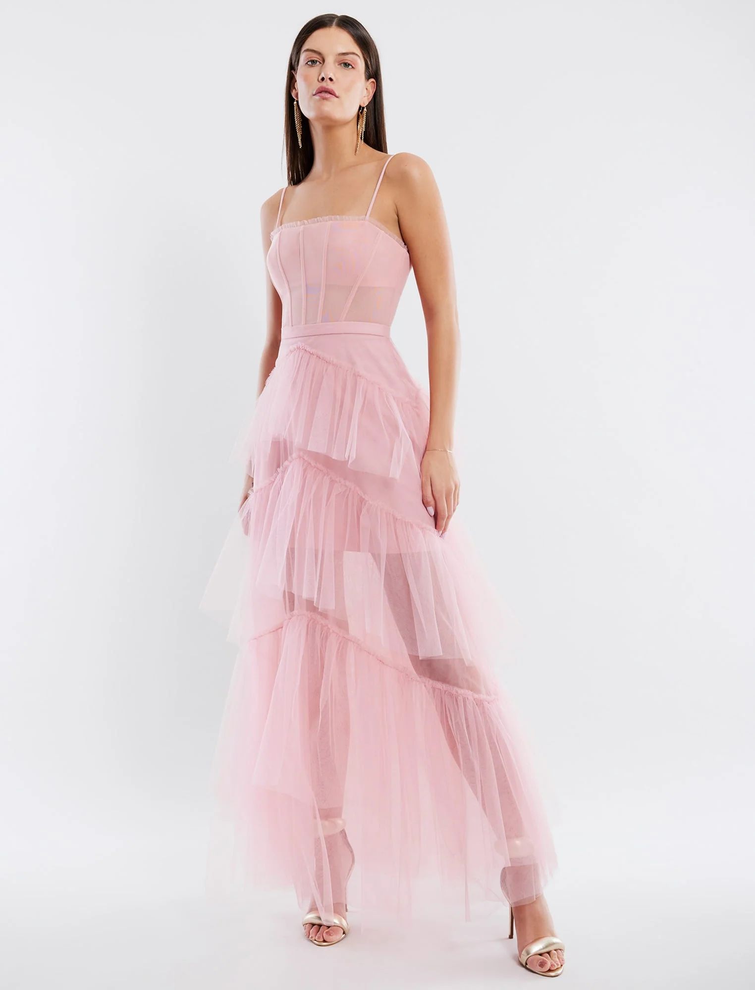 Oly Tiered Ruffle Tulle Evening Gown | BCBG Max Azria 