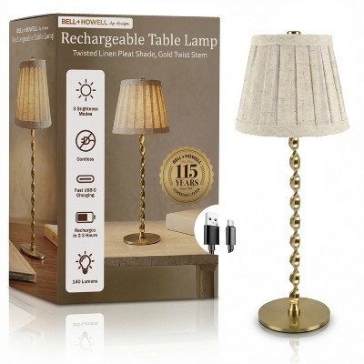 Bell + Howell Cordless Rechargeable LED Table Lamp Touch Control Dimmable 3 Modes USB-C Twisted Base Taupe | Target