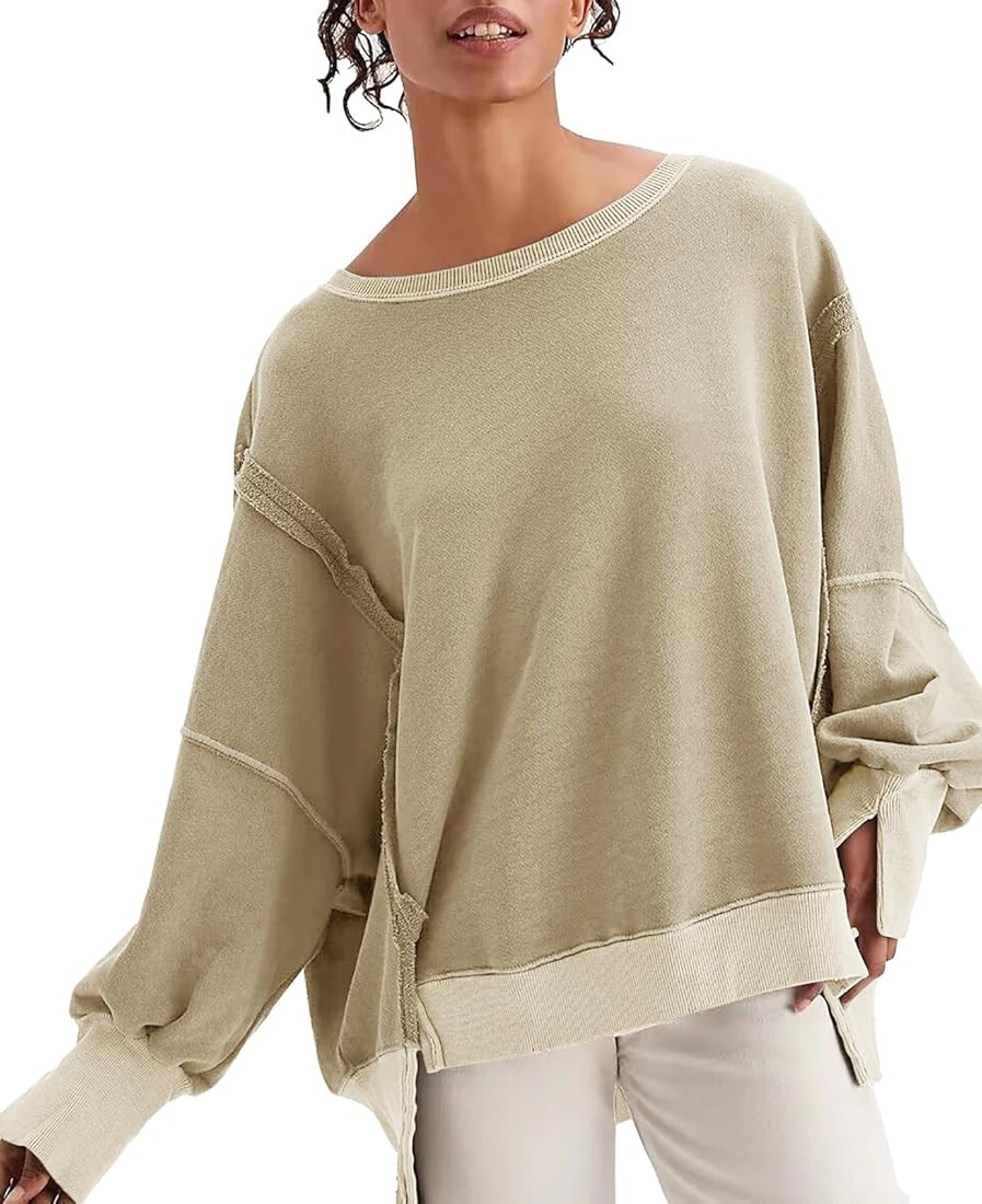GUNEST Womens Oversized Sweatshirts Crew Neck Long Sleeve Hoodies Casual Slit Sloucthy 2023 Trend... | Amazon (US)