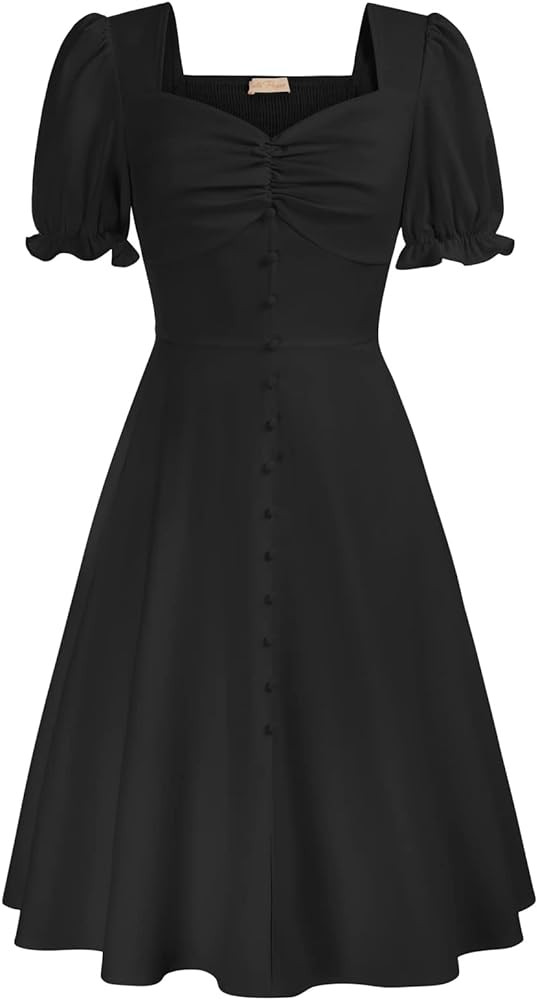 Belle Poque Women 2024 Summer Puff Short Sleeve Cottagecore Dress Vintage 1950s Party Swing Dress... | Amazon (US)