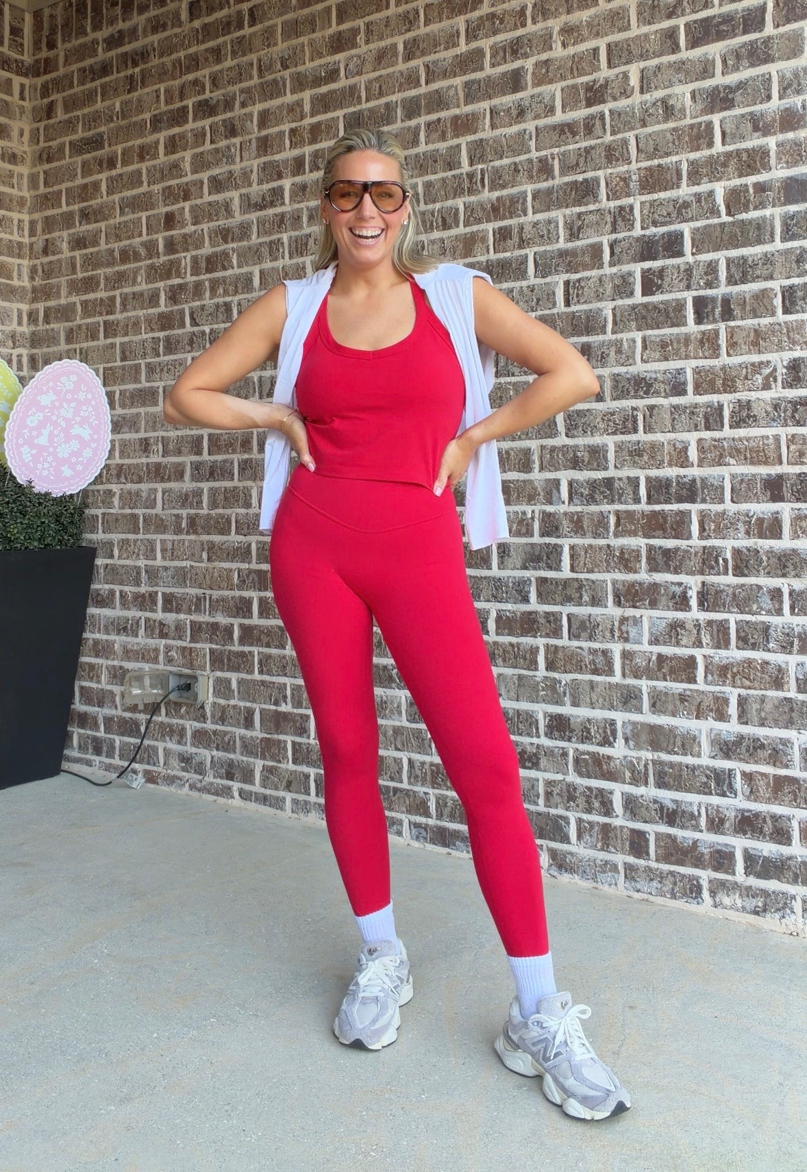 Amazon activewear 
Wearing small in leggings and top and size medium in red top 
Shoes run TTS! 

#LTKActive #LTKfitnessgoals #LTKootd