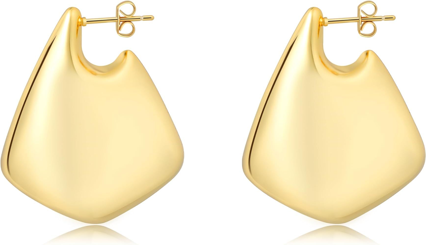 Chunky Gold/Silver earrings, Big Statement Earrings for Women Drop Hoop Earrings Sterling Silver ... | Amazon (US)